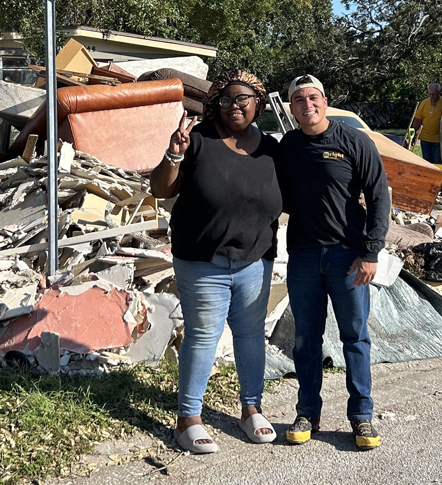 Dennis and St. Petersburg, Florida, resident Miss Herma display hope and resilience during the recovery process after the devastation of Hurricane Milton.